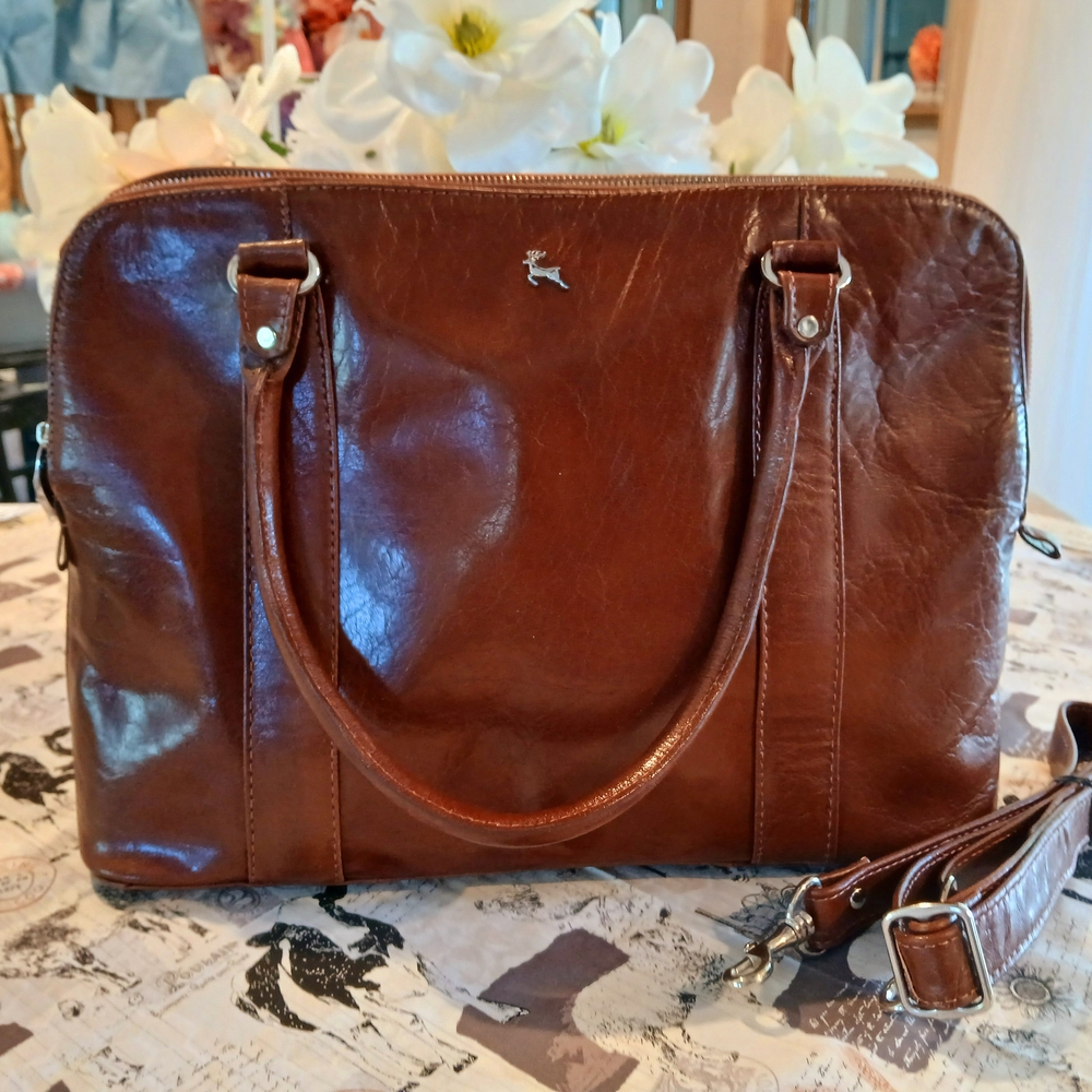 SALE! $30. Ashton Brown Leather L Bag with Structured Design and Gold Hardware